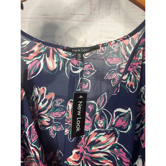 NWT New Look Navy Floral Faux Wrap Dress | Women's 2x - Picture 6 of 8